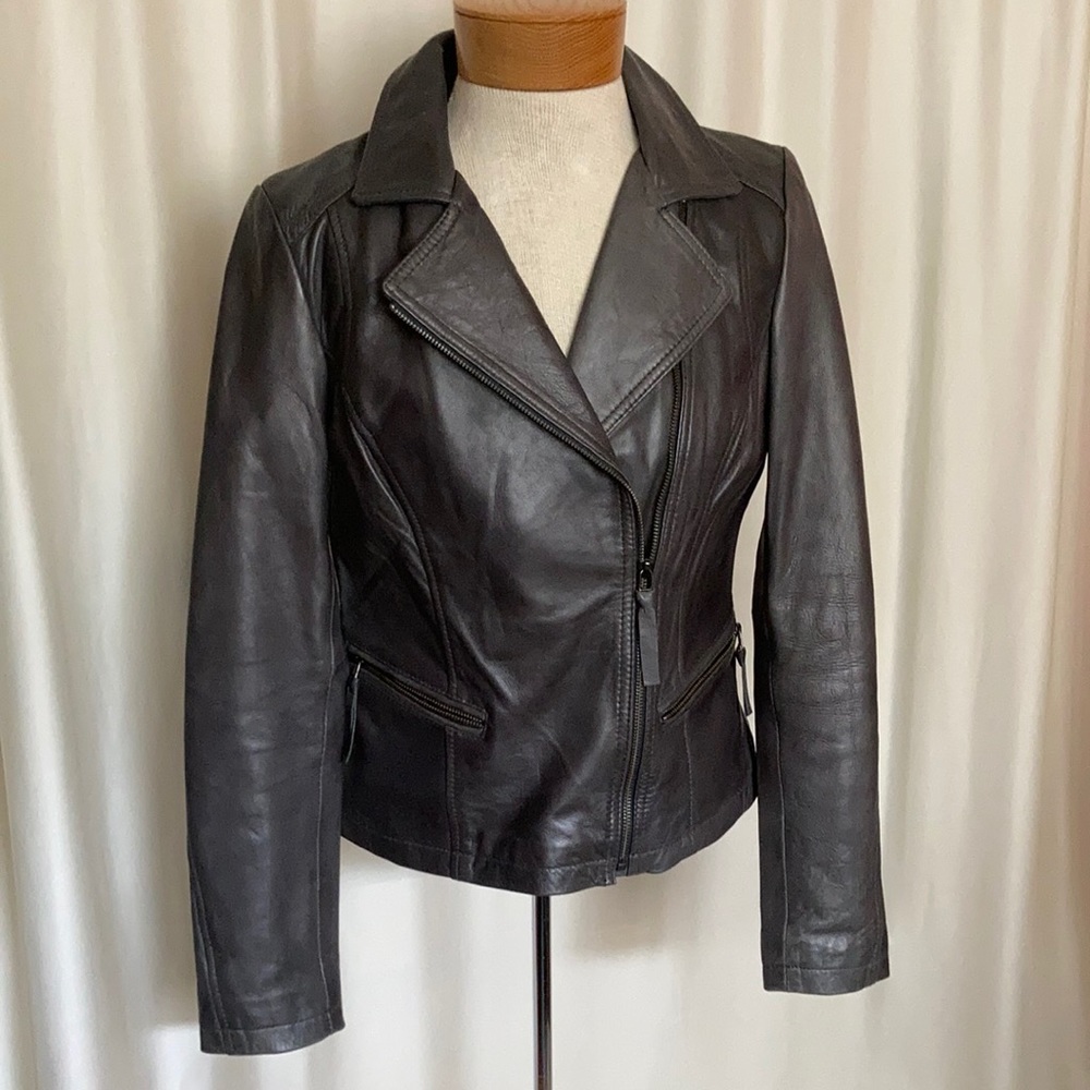 Marc New York Burnished Leather Moto Biker Jacket